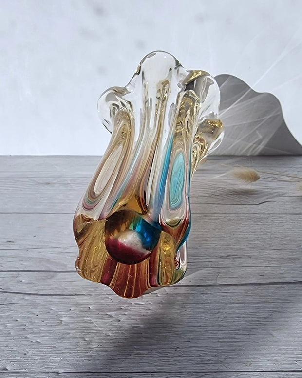 Narumi Glass Glass Sanyu Glassworks Narumi Fantasy Series Rainbow Sommerso Abstract Orchid Bud Vase, 1960s-70s