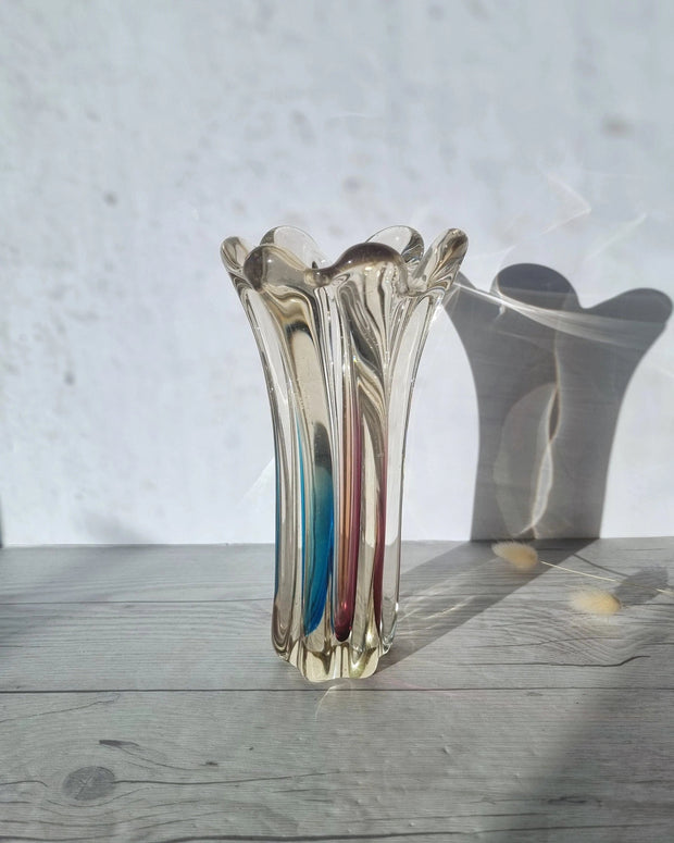 Narumi Glass Glass Sanyu Glassworks Narumi Fantasy Series Rainbow Sommerso Abstract Orchid Bud Vase, 1960s-70s