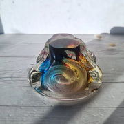 Narumi Glass Glass Sanyu Glassworks Narumi Fantasy Series Rainbow Sommerso Abstract Tricorn Swirl Dish, 1960s-70s