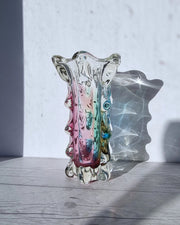 Narumi Glass Glass Sanyu Glassworks Narumi Fantasy Series Rainbow Sommerso Controlled Trails Statement Vase, 60s-70s