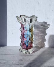 Narumi Glass Glass Sanyu Glassworks Narumi Fantasy Series Rainbow Sommerso Controlled Trails Statement Vase, 60s-70s