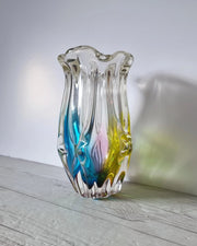 Narumi Glass Glass Sanyu Glassworks Narumi Fantasy Series Rainbow Sommerso Gathered Pleats Statement Vase, 60s-70s