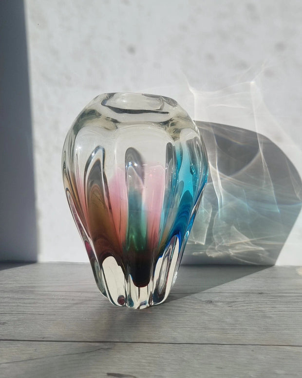 Narumi Glass Glass Sanyu Glassworks Narumi Fantasy Series Rainbow Sommerso Handblown Abstract Balloon Vase, 60s-70s