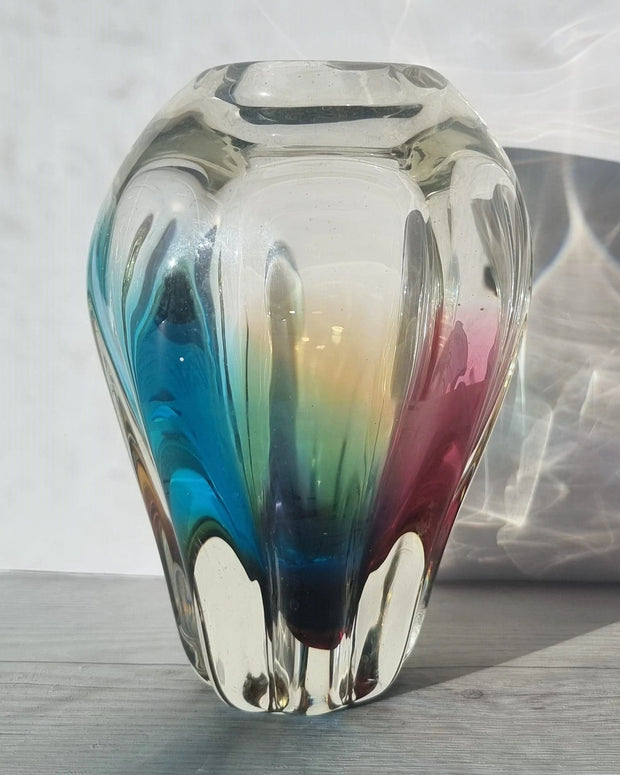 Narumi Glass Glass Sanyu Glassworks Narumi Fantasy Series Rainbow Sommerso Handblown Abstract Balloon Vase, 60s-70s