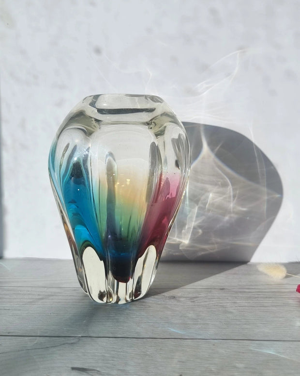 Narumi Glass Glass Sanyu Glassworks Narumi Fantasy Series Rainbow Sommerso Handblown Abstract Balloon Vase, 60s-70s