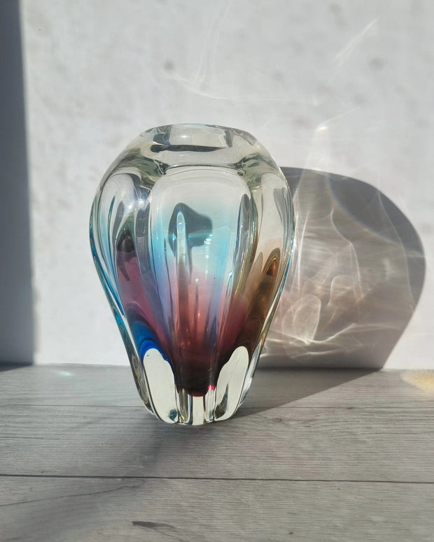 Narumi Glass Glass Sanyu Glassworks Narumi Fantasy Series Rainbow Sommerso Handblown Abstract Balloon Vase, 60s-70s