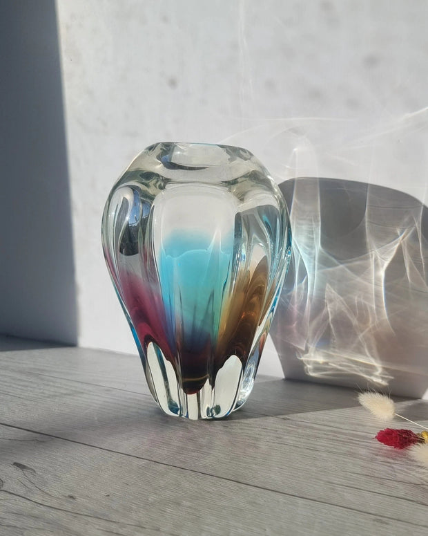 Narumi Glass Glass Sanyu Glassworks Narumi Fantasy Series Rainbow Sommerso Handblown Abstract Balloon Vase, 60s-70s