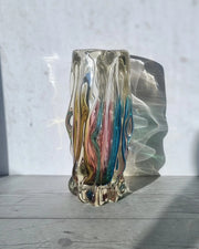 Narumi Glass Glass Sanyu Glassworks Narumi Fantasy Series Rainbow Sommerso Trailing Rain Statement Vase, 60s-70s