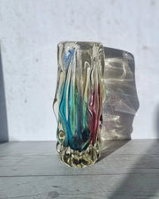 Narumi Glass Glass Sanyu Glassworks Narumi Fantasy Series Rainbow Sommerso Trailing Rain Statement Vase, 60s-70s