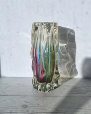 Narumi Glass Glass Sanyu Glassworks Narumi Fantasy Series Rainbow Sommerso Trailing Rain Statement Vase, 60s-70s