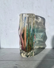 Narumi Glass Glass Sanyu Glassworks Narumi Fantasy Series Rainbow Sommerso Trailing Rain Statement Vase, 60s-70s