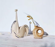 AnyesAttic Ceramic Scandinavian Studio Pottery, Mid-Century Sculptural Abstract Chicken Bisque Ceramic Figure