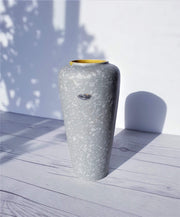 AnyesAttic Ceramic Scheurich Grey and White Dapple Lava and Yellow Ceramic Vase, West German Pottery, 1960-62