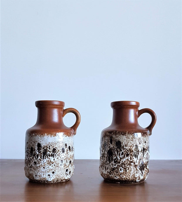 Scheurich Keramik Ceramic 1970s Pair of W German Scheurich Cinnamon and Cookies n Cream  Fat Lava Ceramic Pitcher Vases