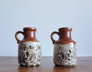 Scheurich Keramik Ceramic 1970s Pair of W German Scheurich Cinnamon and Cookies n Cream  Fat Lava Ceramic Pitcher Vases