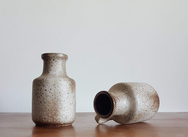 Scheurich Keramik Ceramic 1970s Pair of West German Scheurich Gloss Chocolate and Matte Cream Foam Glaze Ceramic Pitcher Vases
