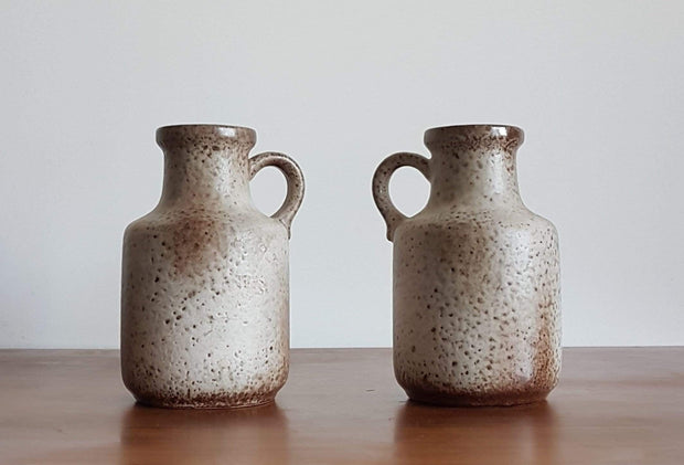 Scheurich Keramik Ceramic 1970s Pair of West German Scheurich Gloss Chocolate and Matte Cream Foam Glaze Ceramic Pitcher Vases