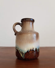 Scheurich Keramik Ceramic 1970s West German Scheurich, Chestnut Marble, Pale Blue, Latte Foam Drip Glaze Ceramic Pitcher Vase