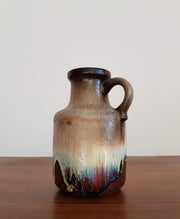 Scheurich Keramik Ceramic 1970s West German Scheurich, Chestnut Marble, Pale Blue, Latte Foam Drip Glaze Ceramic Pitcher Vase