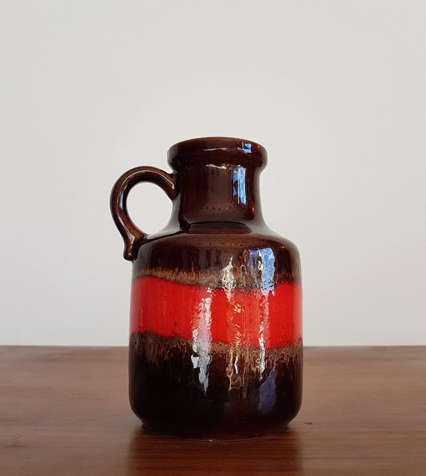 Scheurich Keramik Ceramic 1970s West German Scheurich Iconic 'Fabiola' Molasses Brown and Red Drip Glaze Ceramic Pitcher Vase