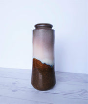 AnyesAttic Ceramic Scheurich Keramik, Chestnut Marble, Pale Blue, Foam Drip Glaze Ceramic Column Vase, W. German, 1970s