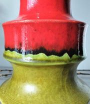 AnyesAttic Ceramic Scheurich 'Pagoda' Raspberry Red and Deep Chartreuse Green Pop Art Ceramic Vase, 1970s, West German