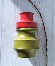 AnyesAttic Ceramic Scheurich 'Pagoda' Raspberry Red and Deep Chartreuse Green Pop Art Ceramic Vase, 1970s, West German