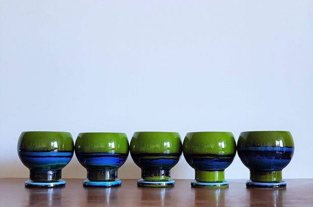 AnyesAttic Ceramic Set of 5 Hutschenreuther by Renee Neue, Green, Blue and Black Ceramic Dishes, 1970s, West German