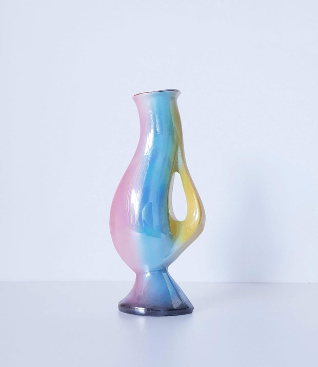 AnyesAttic Ceramic Sicas Sesto Fiorentino Mid Cen. Deco Rainbow Lustre Glaze Whorl Form Pitcher Jug Vase | 1950s, Rare