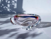 AnyesAttic Glass Skrdlovice Czech Sculpted Art Glass Dish, 1960s, Jan Beranek, Clear with Blue, Pink and Yellow