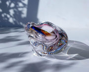 AnyesAttic Glass Skrdlovice Czech Sculpted Art Glass Dish, 1960s, Jan Beranek, Clear with Blue, Pink and Yellow