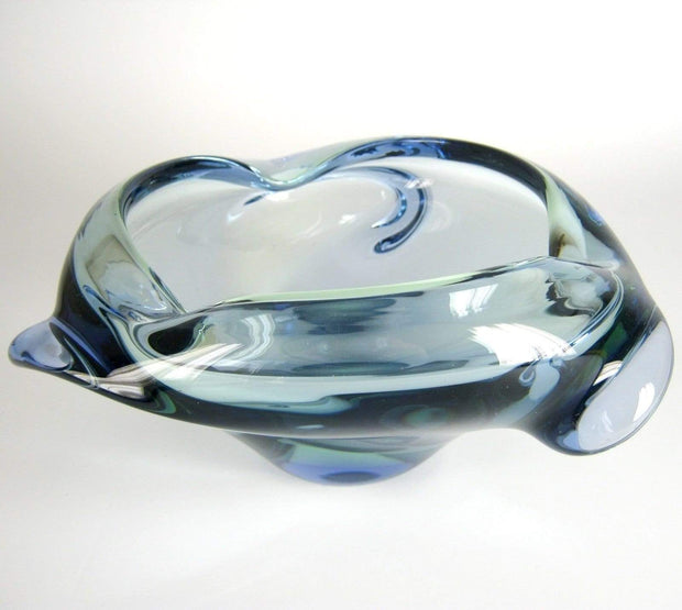 Skrdlovice Glass Glass 1970s Czech Skrdlovice Tricorn Art Glass Iridescent Blue and Green Glass Dish - att. to Jan Beranek