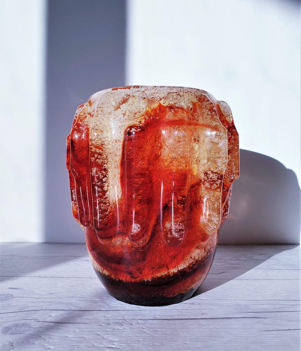 AnyesAttic Glass Sochi TPK Mid Century Modernist Foam Pulegoso 'Carnelian Crystal Geode' Plexiglass Vase, USSR | Rare