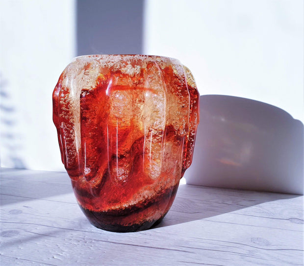 AnyesAttic Glass Sochi TPK Mid Century Modernist Foam Pulegoso 'Carnelian Crystal Geode' Plexiglass Vase, USSR | Rare