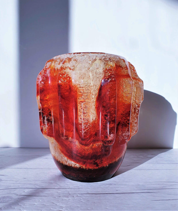 AnyesAttic Glass Sochi TPK Mid Century Modernist Foam Pulegoso 'Carnelian Crystal Geode' Plexiglass Vase, USSR | Rare