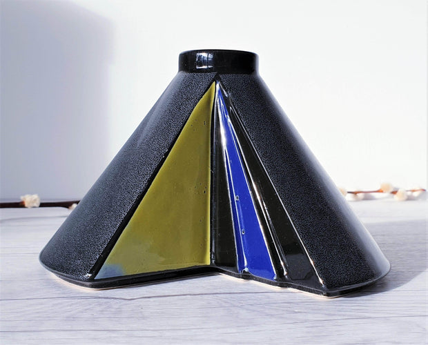 AnyesAttic Ceramic Steuler Design Keramik | Memphis Style, Striking Postmodern Sliced Conical Vase | 1980s, Rare