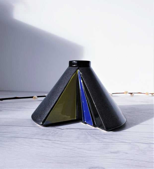 AnyesAttic Ceramic Steuler Design Keramik | Memphis Style, Striking Postmodern Sliced Conical Vase | 1980s, Rare