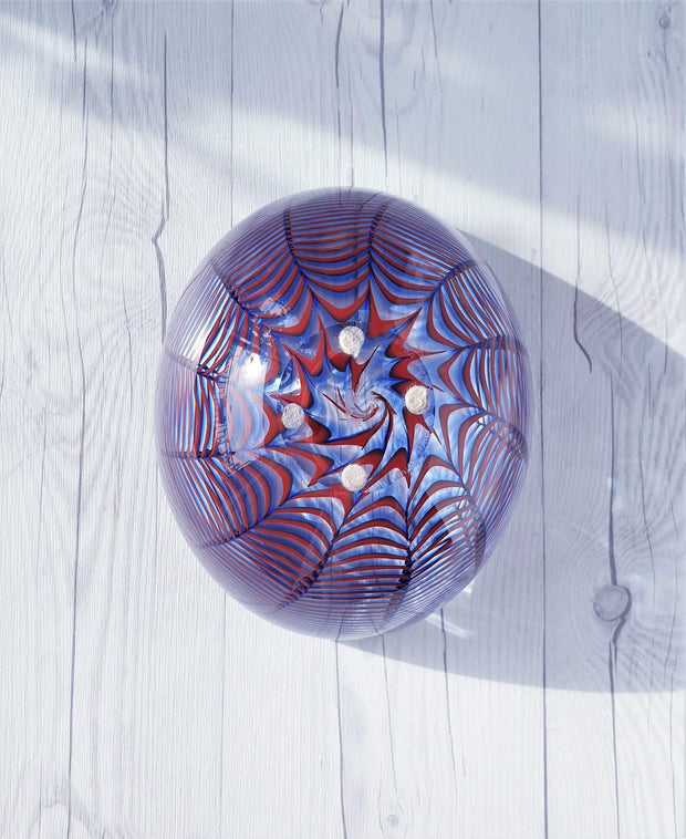 AnyesAttic Glass Studio Ahus Sweden by Hanne Dreutler Optical Art Sculpted Art Glass Bowl, Signed and Dated