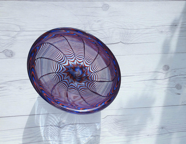 AnyesAttic Glass Studio Ahus Sweden by Hanne Dreutler Optical Art Sculpted Art Glass Bowl, Signed and Dated