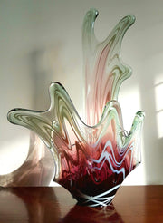 Studio Glass Glass 1970s East German Bohemian Op Art, Purple and White Clear Cased Art Glass Sculpture Splash Bowl