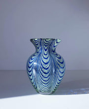 Studio Glass Glass 1980s Studio Fenecio Pulled Feathers Pale Mint Green and Cobalt Blue Baluster Art Glass Vase
