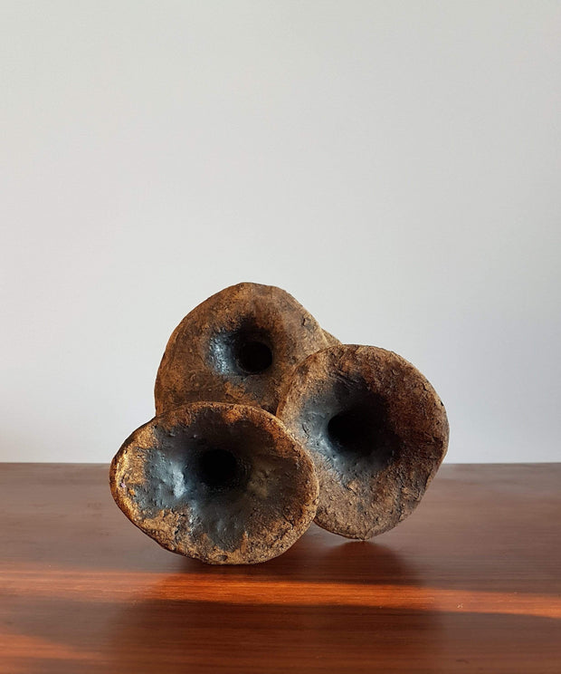 Studio Pottery Ceramic 1960s Mid Century Brutalist Studio Stoneware Pale Brown and Black Mushroom / Chimney Sculpture