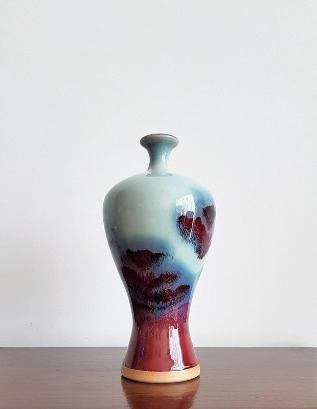 Studio Pottery Ceramic 1980s Chinese Jun Ware [Song Dyn Rep.] Flambe / Sang de Boeuf Glaze Baluster and Gourd Ceramic Vases