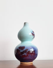 Studio Pottery Ceramic Gourd Form Vase 1980s Chinese Jun Ware [Song Dyn Rep.] Flambe / Sang de Boeuf Glaze Baluster and Gourd Ceramic Vases
