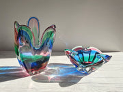 Tajima Glassworks Glass Tajima Glass, Watermelon Tourmaline Palette, Sculpted Handkerchief Dish, 1960s-70s, Japanese
