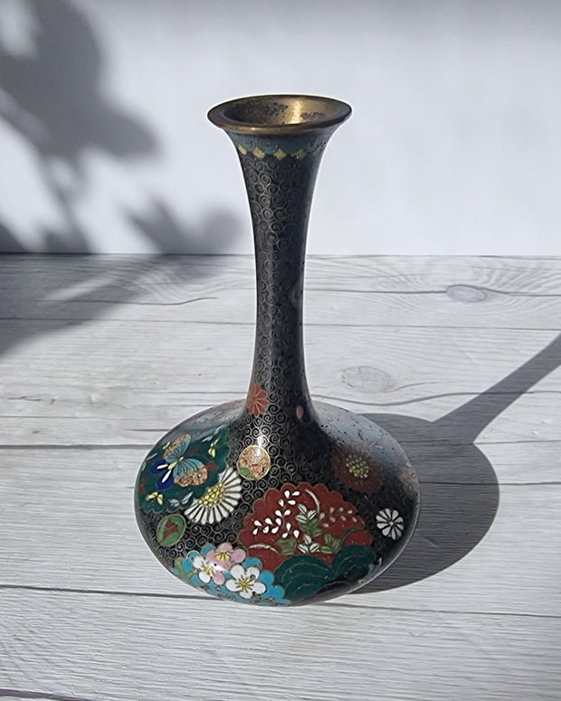 Asian Art Metals Takahara Komajiro Cloisonne Bud Vase, Kyoto-Jippo ware, Late Meiji Era, Japanese, Antique