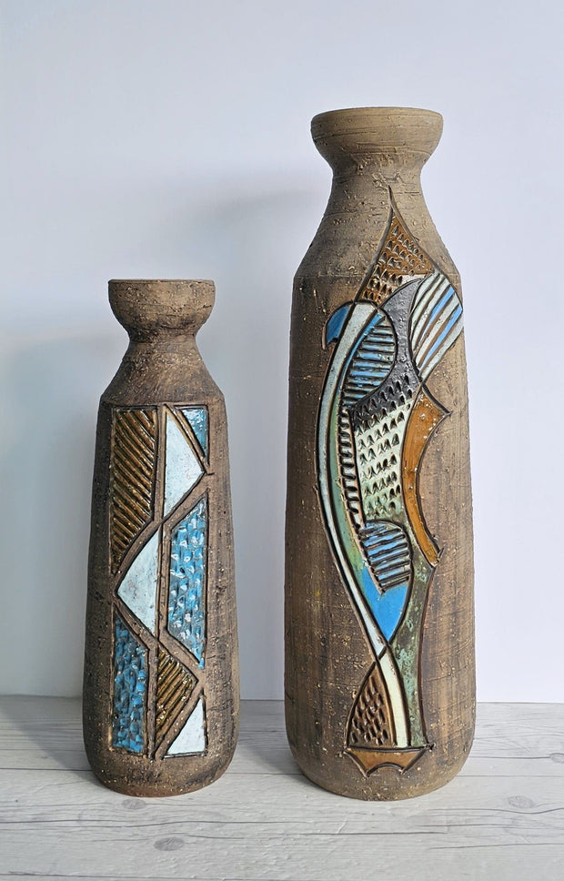 Tilgmans Keramik Ceramic Marian Zawadski for Tilgmans Keramik 1966 Mid Century Modern Sgraffito Sculptural Bottle Floor Vase