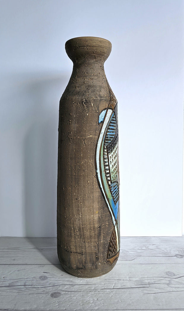 Tilgmans Keramik Ceramic Marian Zawadski for Tilgmans Keramik 1966 Mid Century Modern Sgraffito Sculptural Bottle Floor Vase