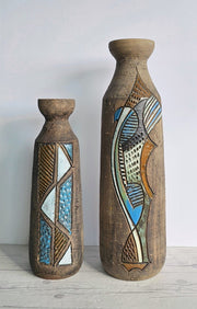 Tilgmans Keramik Ceramic Tilgmans Keramik, Swedish Mid Century Modernist Sgraffito Sculptural Bottle Vase, 1960s-70s