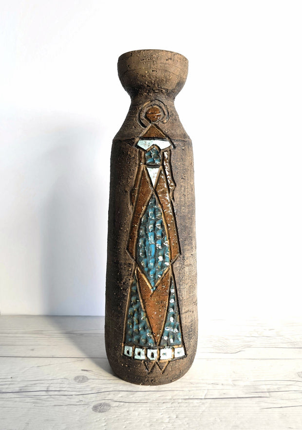 Tilgmans Keramik Ceramic Tilgmans Keramik, Swedish Mid Century Modernist Sgraffito Sculptural Bottle Vase, 1960s-70s